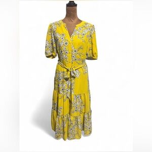 Nanette Lepore Yellow Floral Midi Dress
